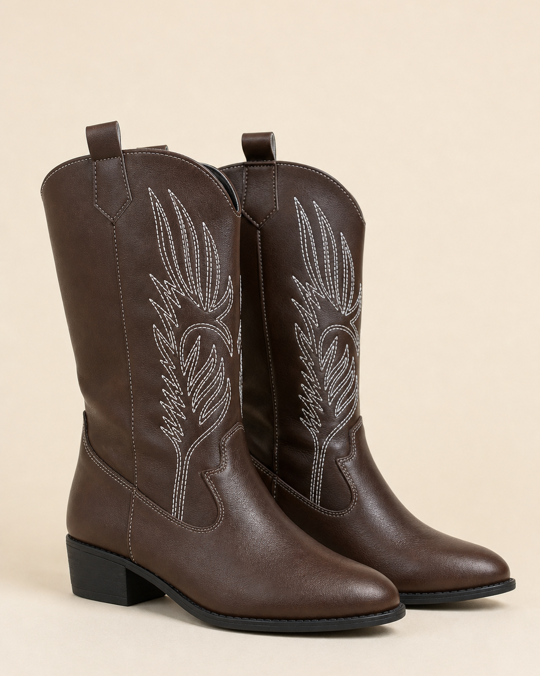 Bottes Hautes Style Western – Marron Foncé