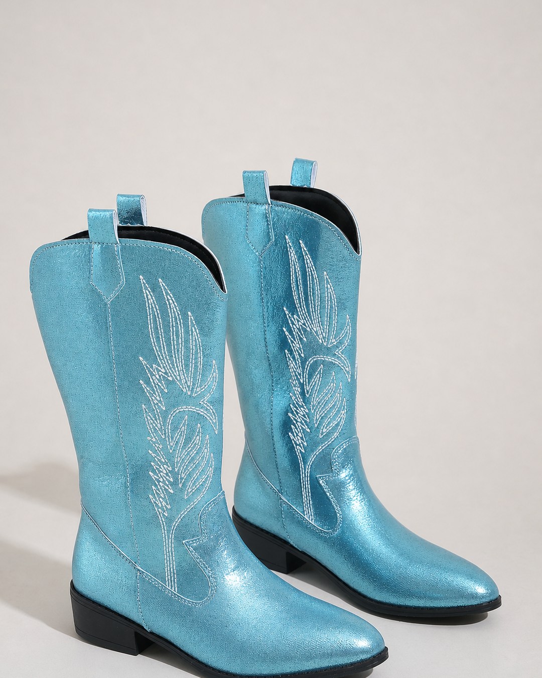 Bottes Hautes Style Western – Bleu Clair