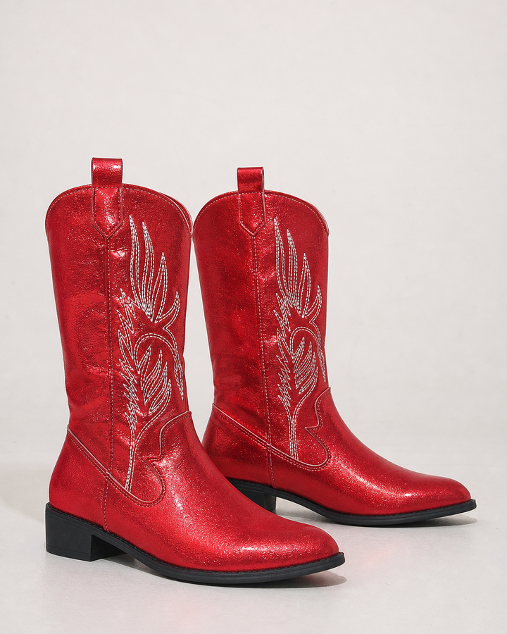 Bottes Hautes Style Western – Rouge