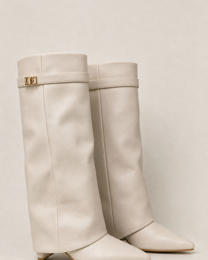 Bottes Mi-Mollet à Bout Pointu – Beige