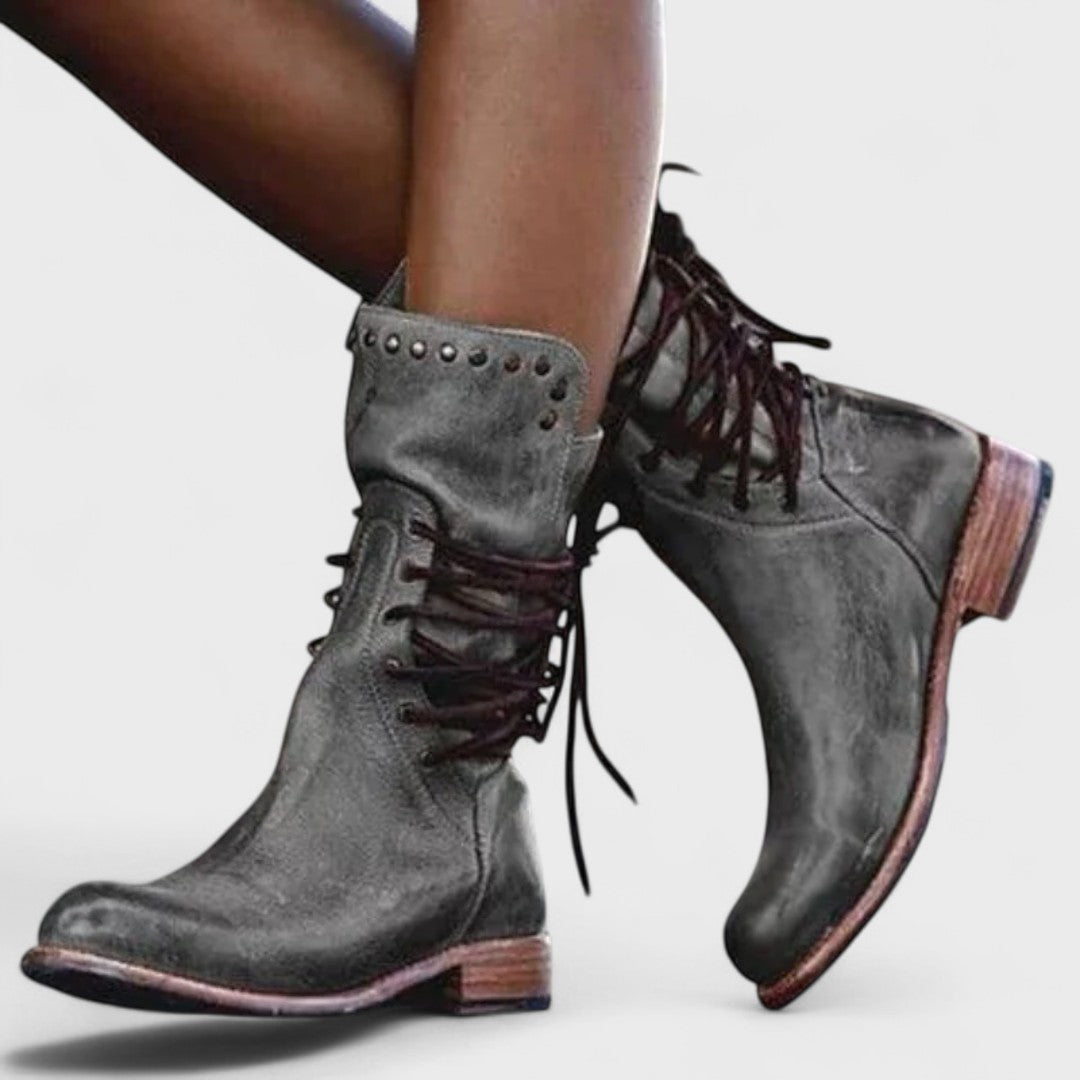 Bottes Mi-Mollet à Laçage Arrière – Gris