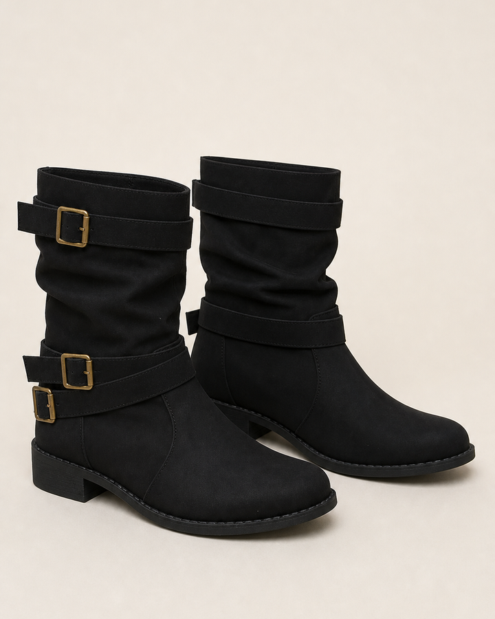 Bottes Plates à Brides Bouclées – Gris