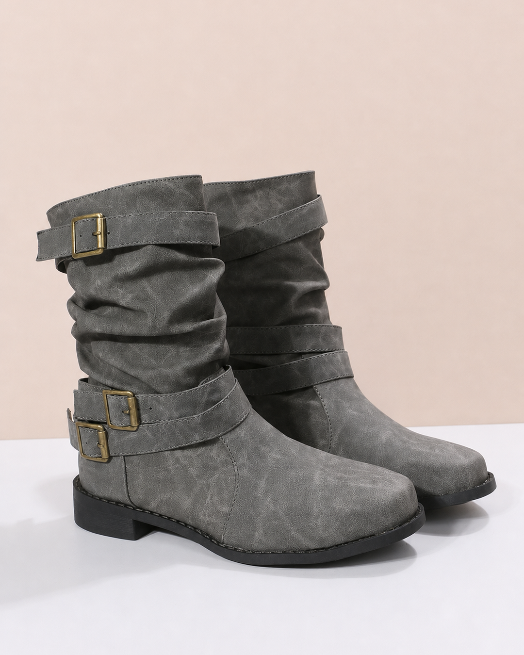 Bottes Plates à Brides Bouclées – Marron