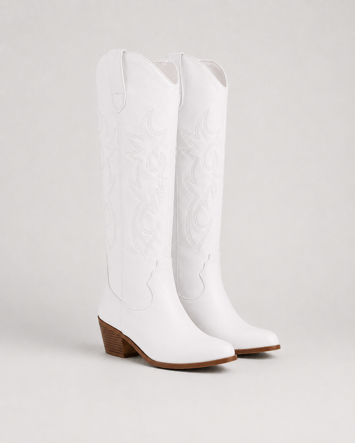 Bottes Western Hautes Brodées – Blanc