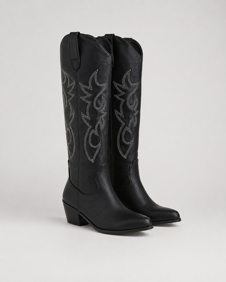 Bottes Western Hautes Brodées – Noir