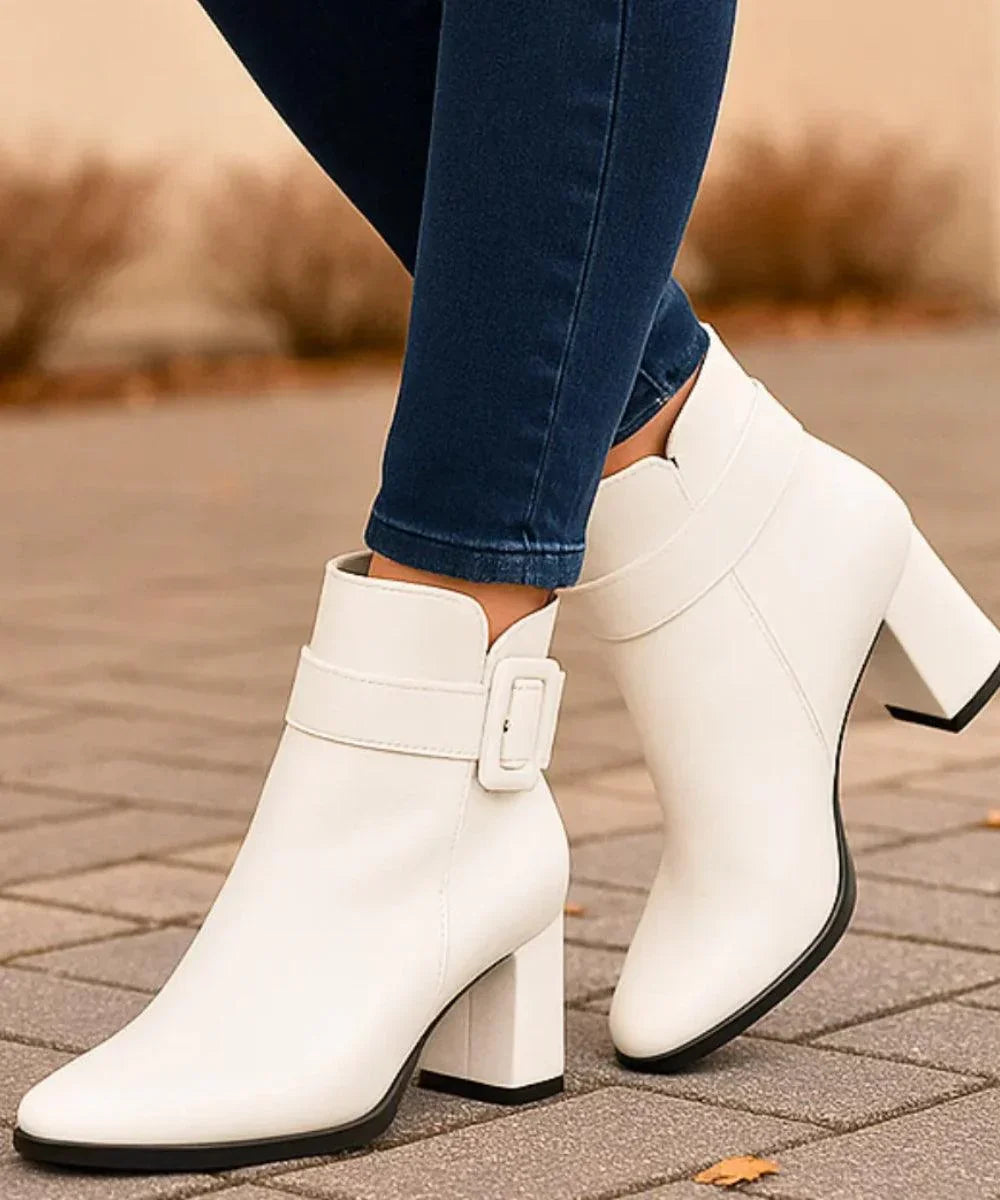 Bottines à Boucle et Talon Bloc – Blanc