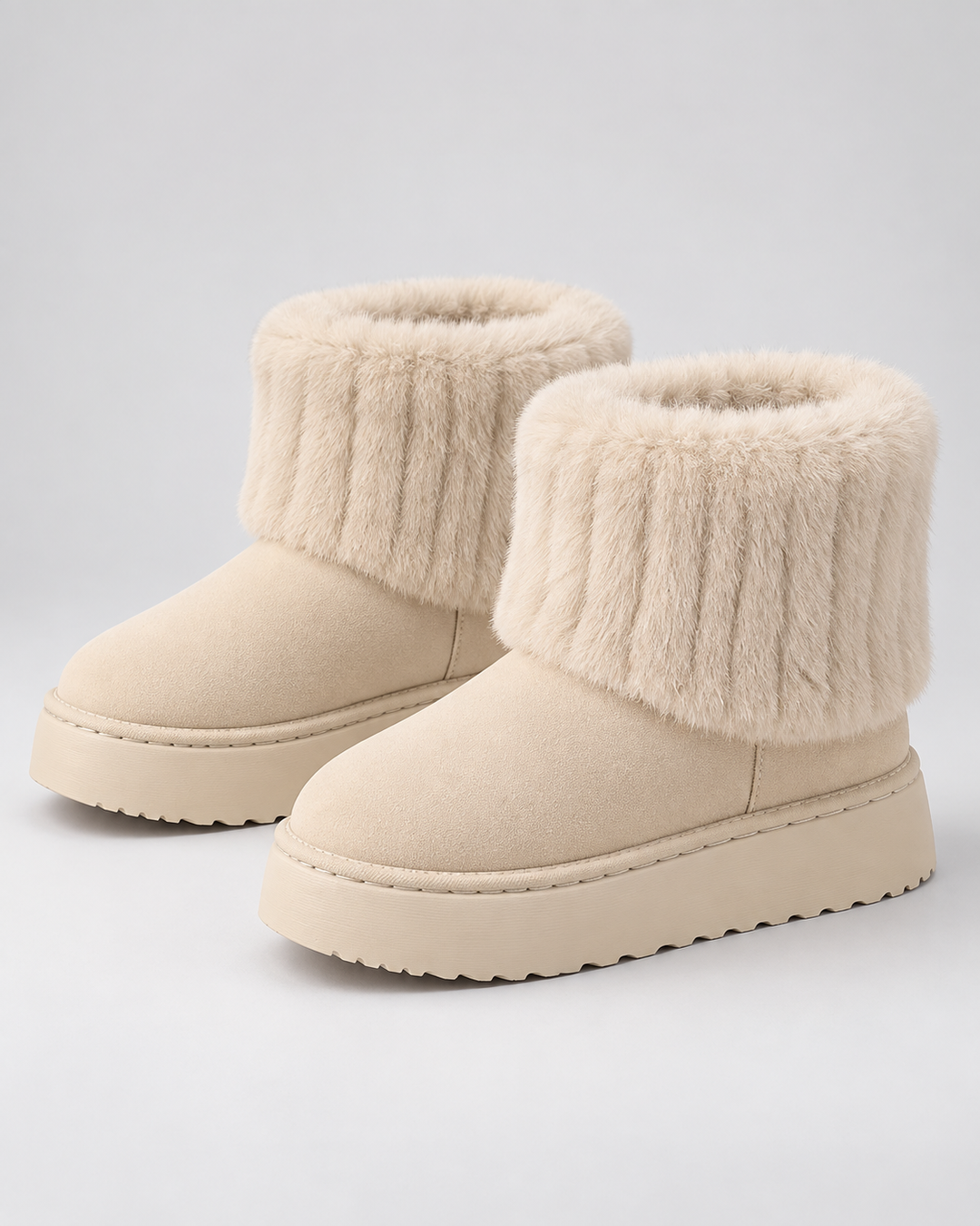 Bottines à Revers et Plateforme – Beige