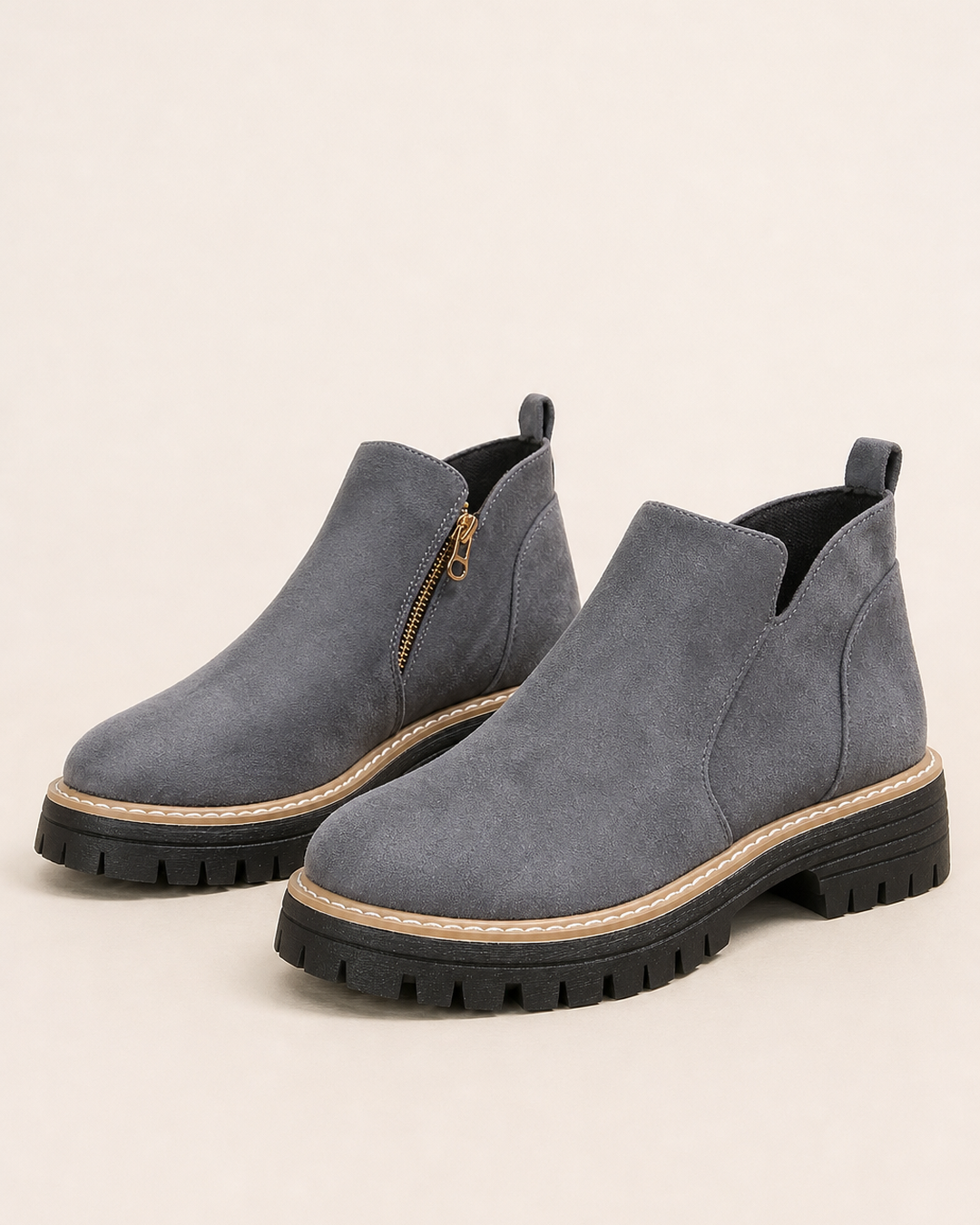 Bottines à Semelle Crantée et Zip – Gris