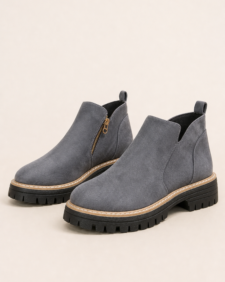 Bottines à Semelle Crantée et Zip – Gris