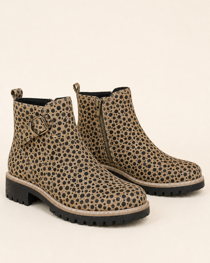 Bottines à Semelle Crantée et Zip – Léopard