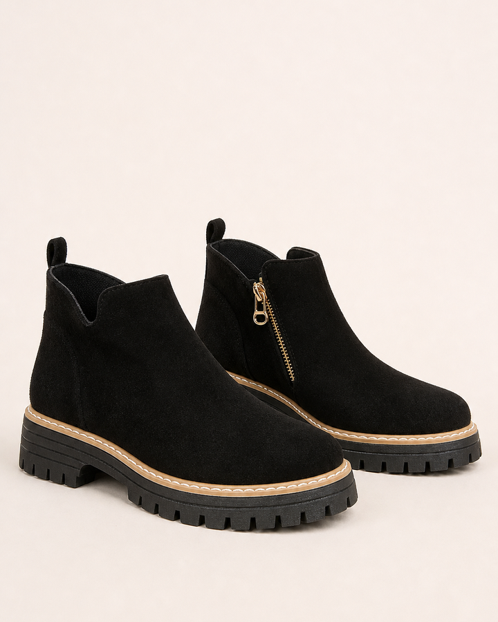 Bottines à Semelle Crantée et Zip – Noir