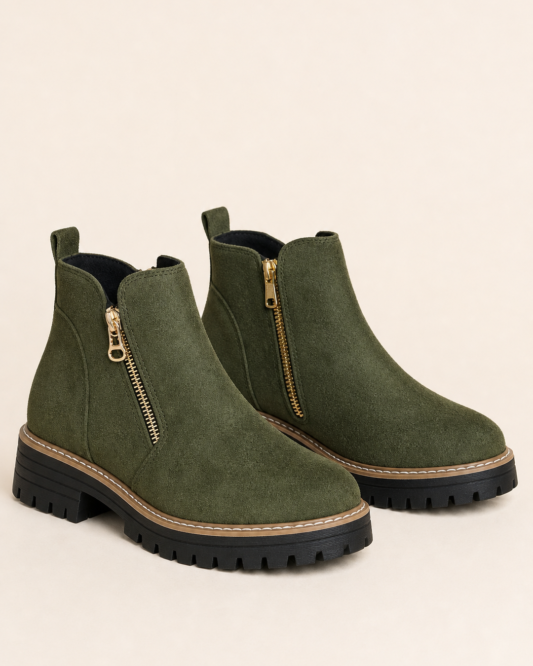 Bottines à Semelle Crantée et Zip – Vert