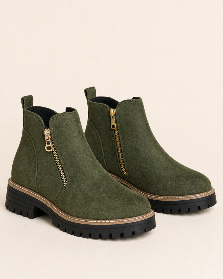 Bottines à Semelle Crantée et Zip – Vert