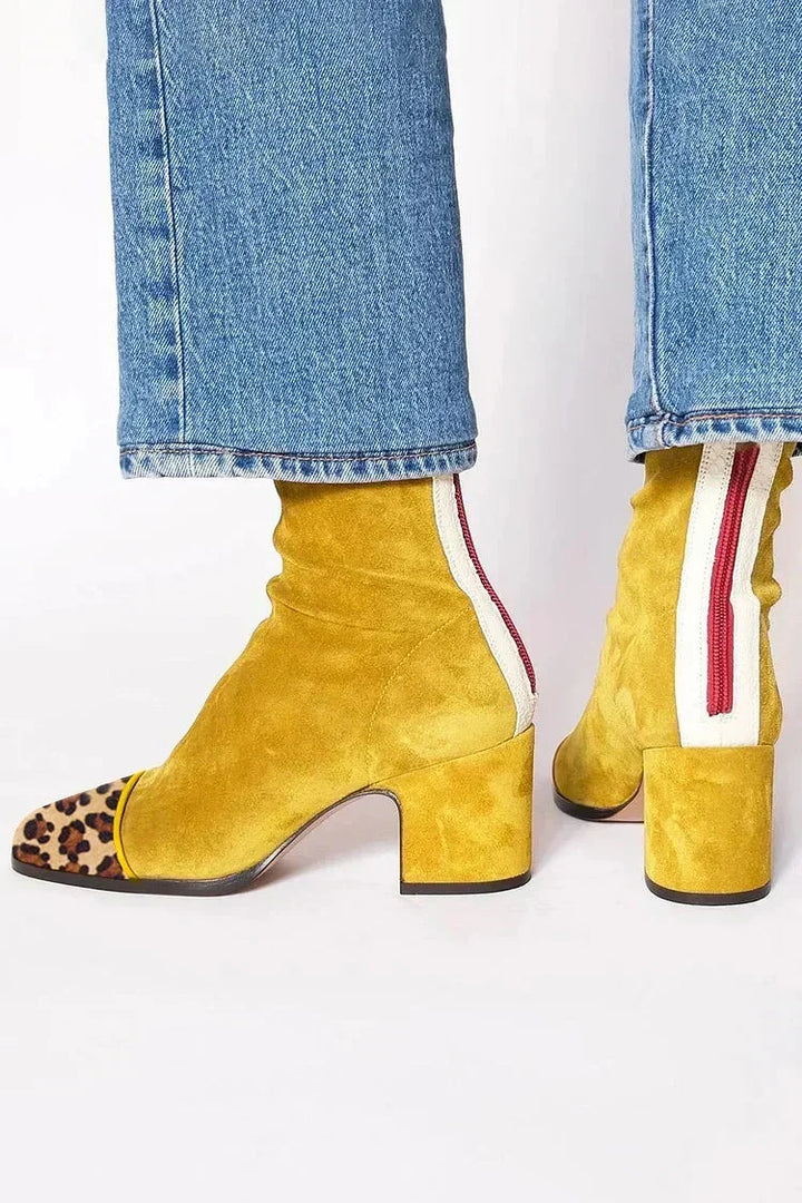 Bottines Ajustées à Bout Carré – Jaune