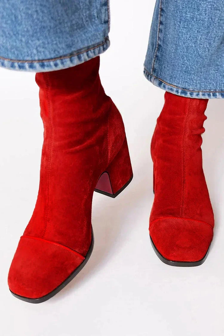 Bottines Ajustées à Bout Carré – Rouge