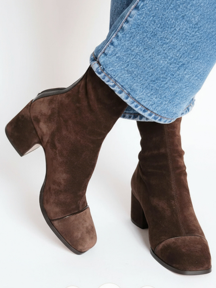 Bottines Ajustées à Bout Carré – Marron Foncé