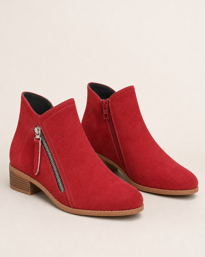 Bottines Classiques à Petit Talon – Rouge