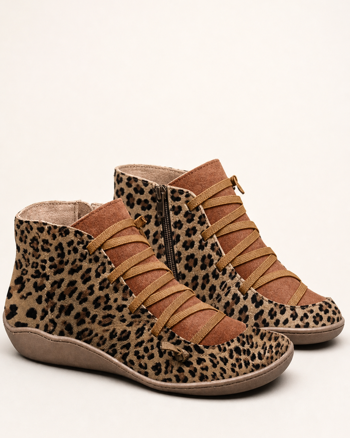 Bottines Confortables à Zip Latéral – Léopard