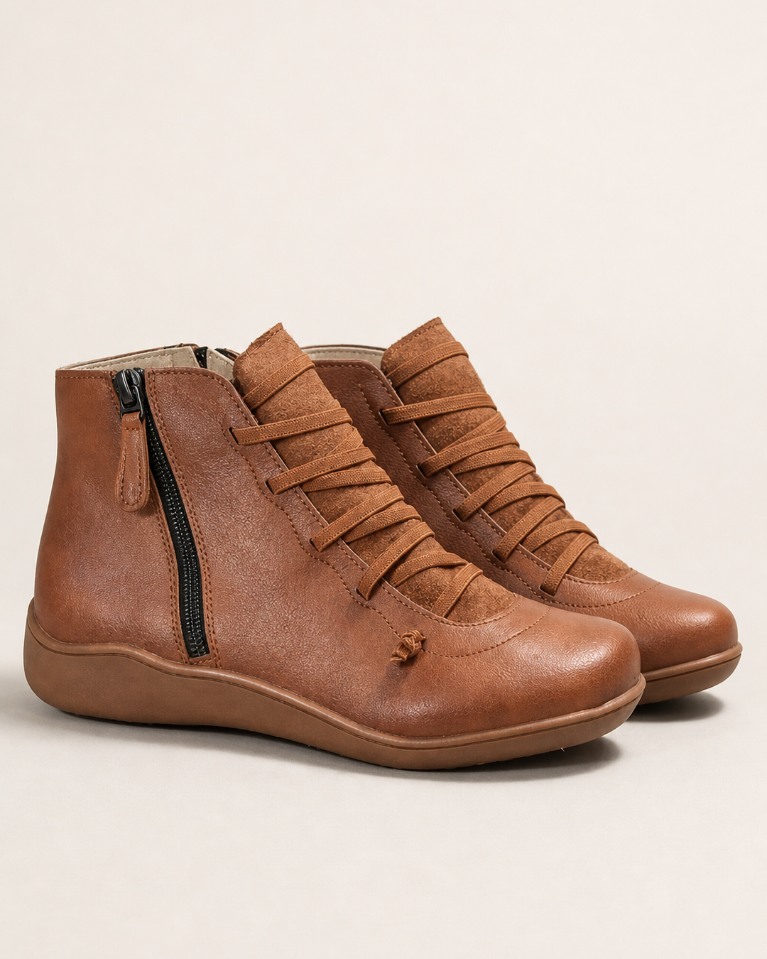 Bottines Confortables à Zip Latéral – Marron Foncé