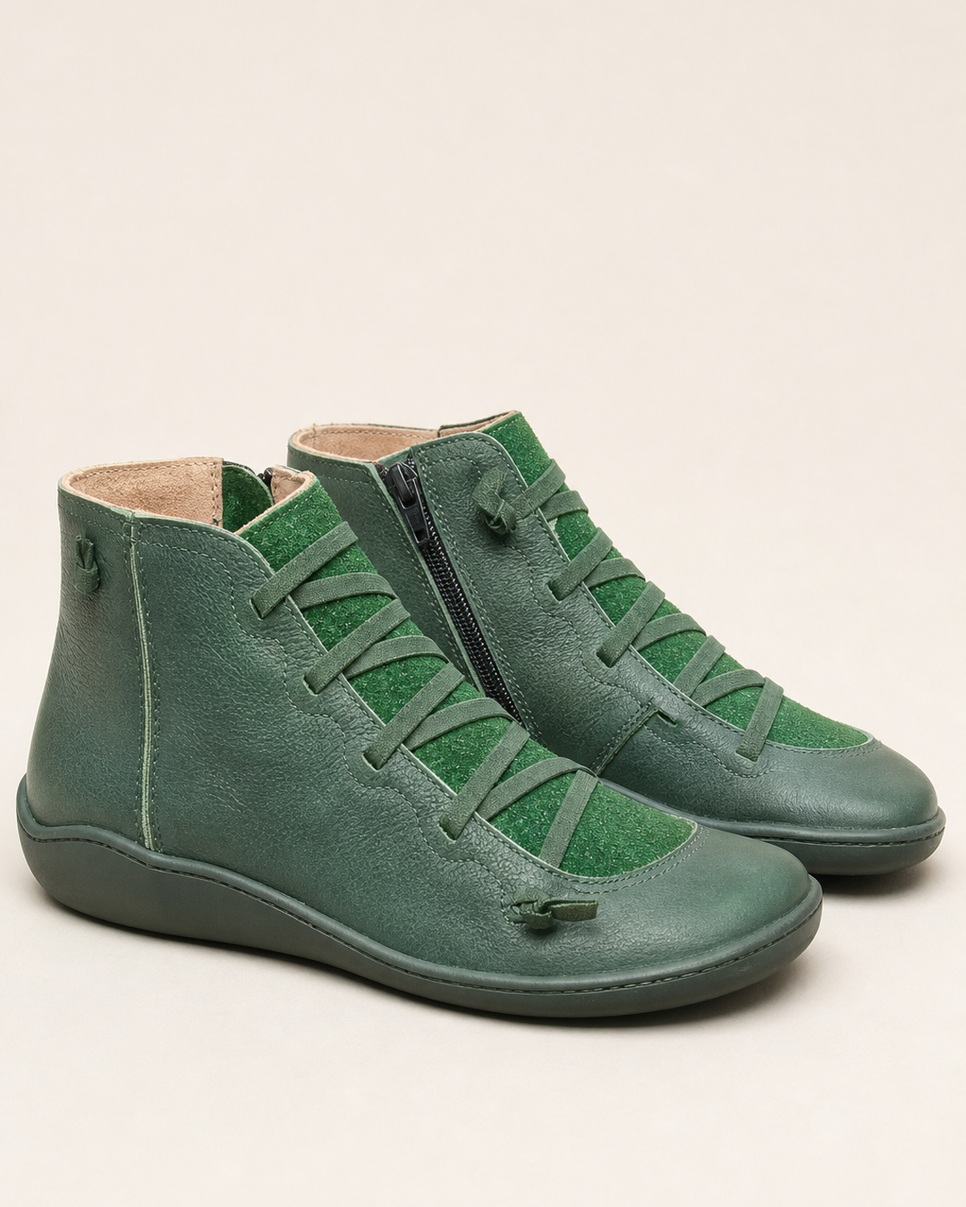 Bottines Confortables à Zip Latéral – Vert Militaire