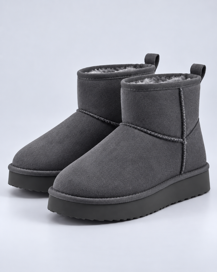 Bottines Doublées à Plateforme – Gris