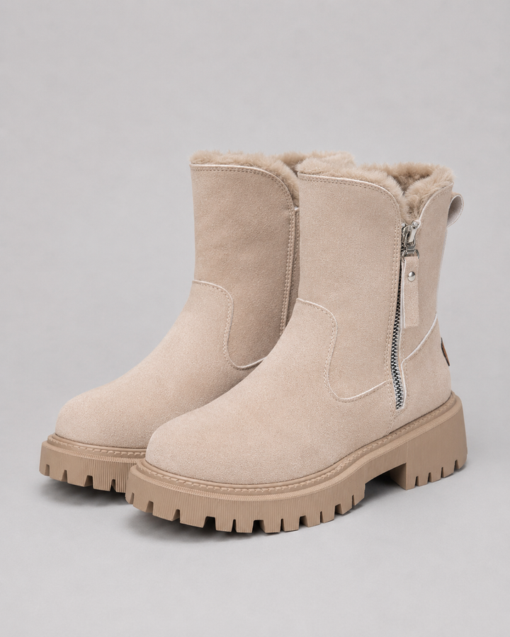Bottines Doublées avec Zip Latéral – Beige