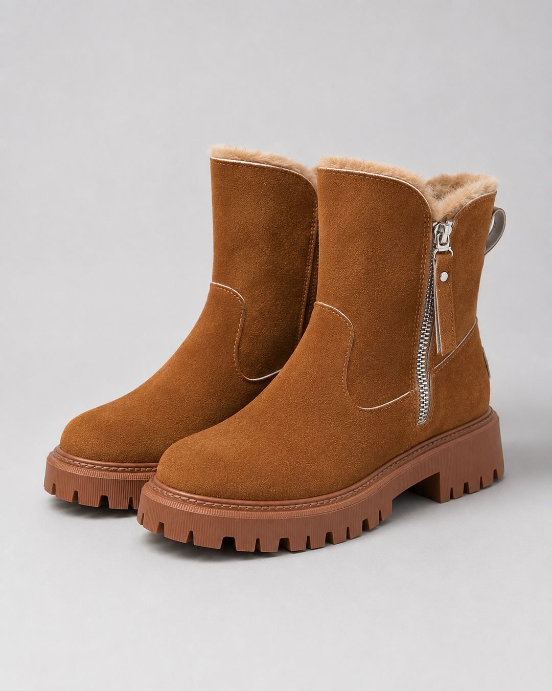 Bottines Doublées avec Zip Latéral – Marron