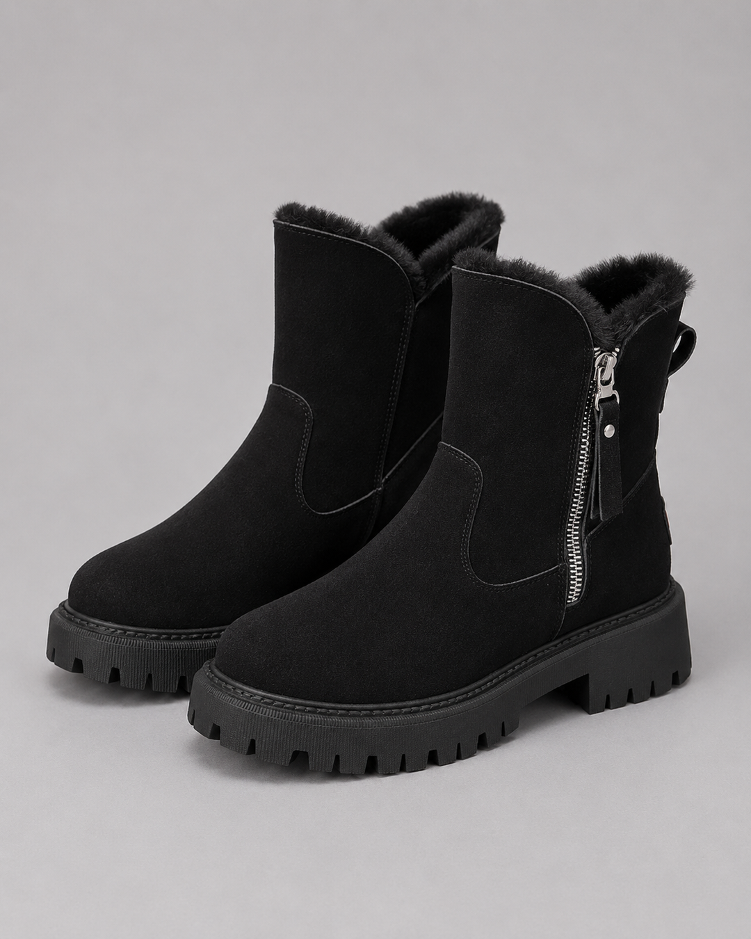 Bottines Doublées avec Zip Latéral – Noir