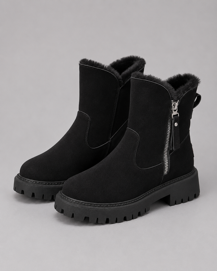 Bottines Doublées avec Zip Latéral – Noir