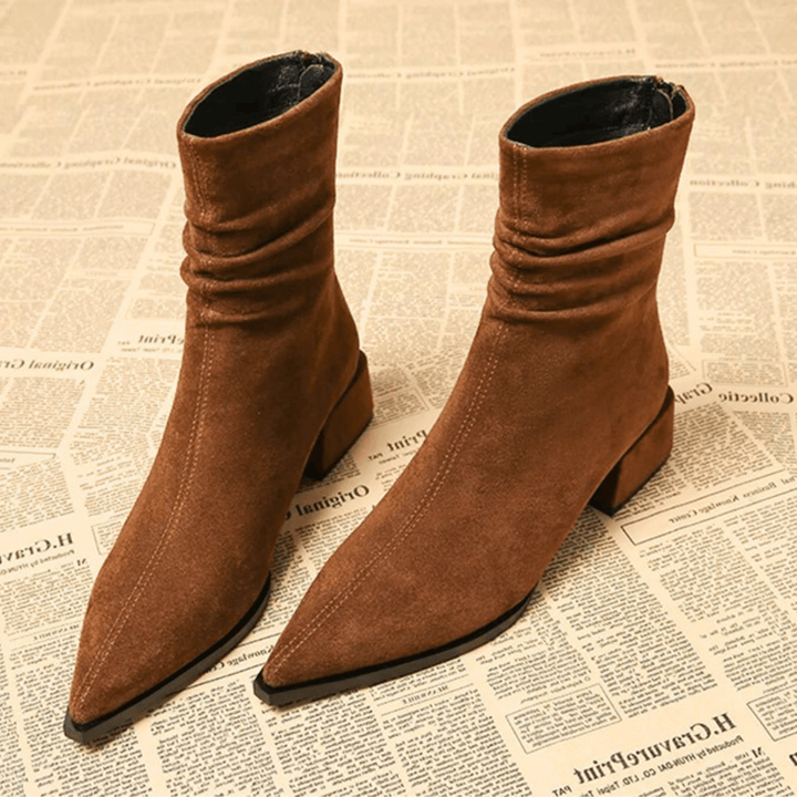 Bottines Drapées à Bout Pointu – Châtaigne