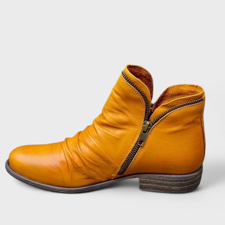 Bottines Drapées à Zip Asymétrique – Jaune