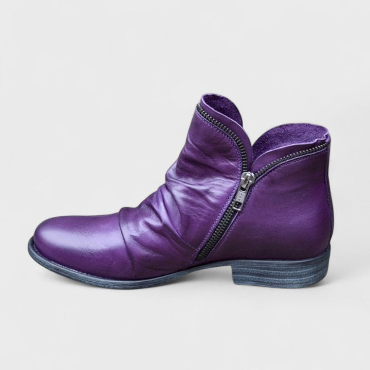 Bottines Drapées à Zip Asymétrique – Violet