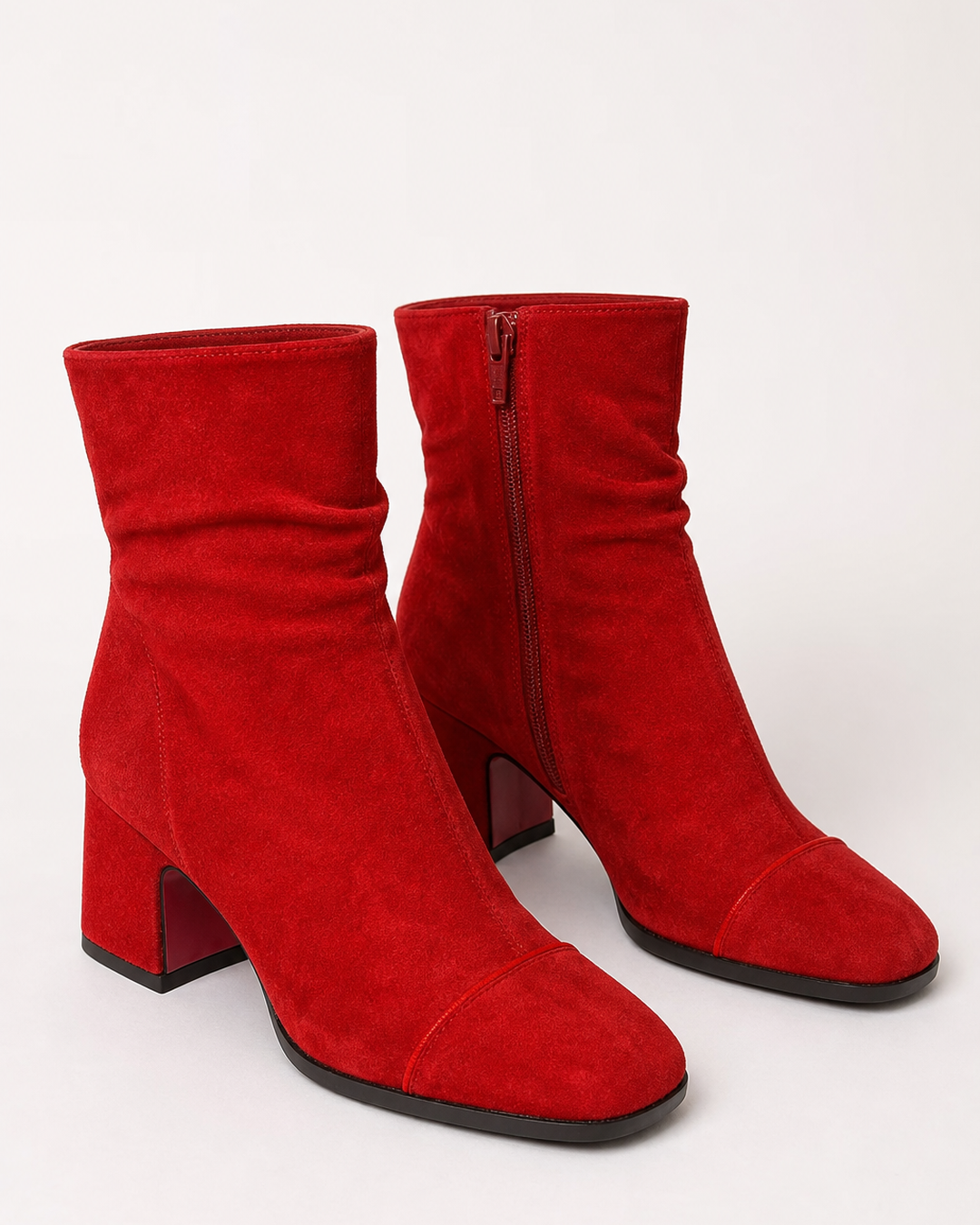 Bottines Élégantes à Talon Bloc – Bright Rouge