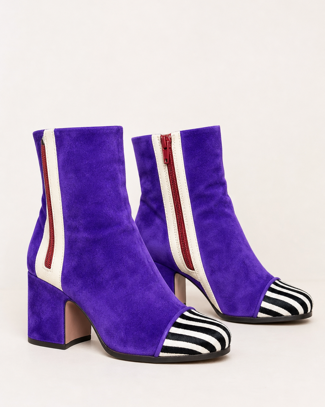 Bottines Élégantes à Talon Bloc – Violet Zebra Print
