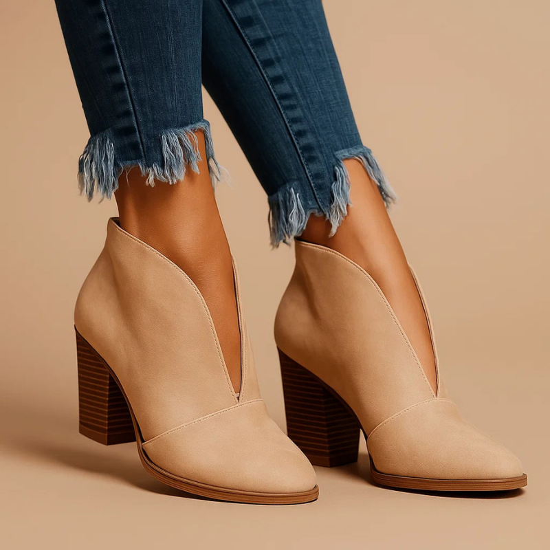 Bottines Fendues à Talon Carré