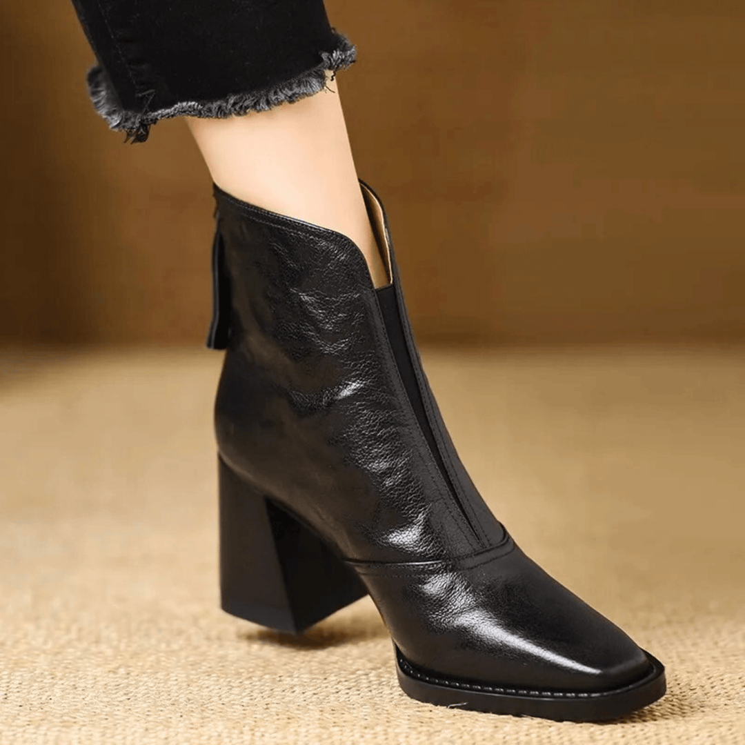 Bottines Minimalistes à Bout Carré – Noir