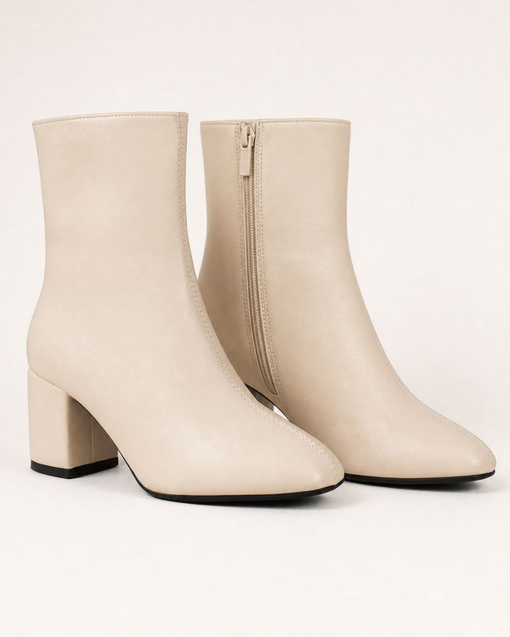 Bottines Modernes à Talon Bloc – Blanc Cassé