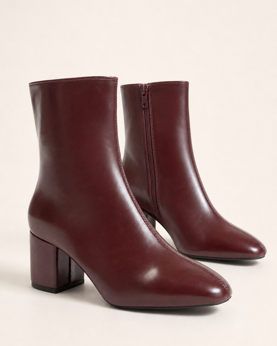 Bottines Modernes à Talon Bloc – Bordeaux