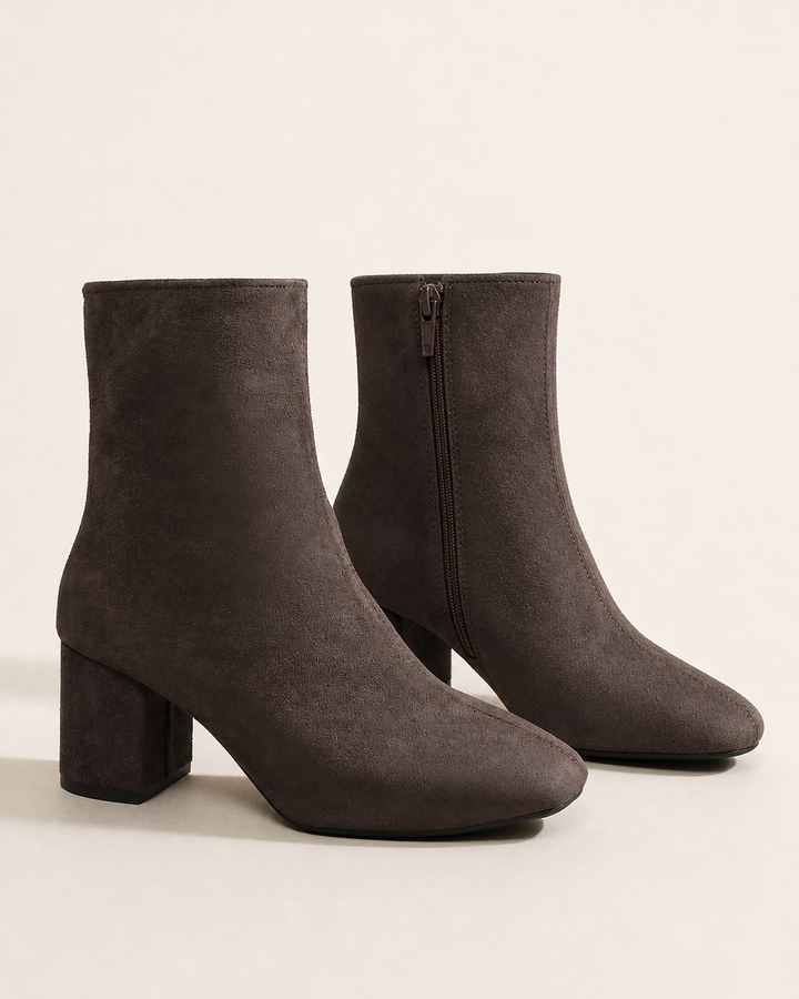 Bottines Modernes à Talon Bloc – Marron Foncé