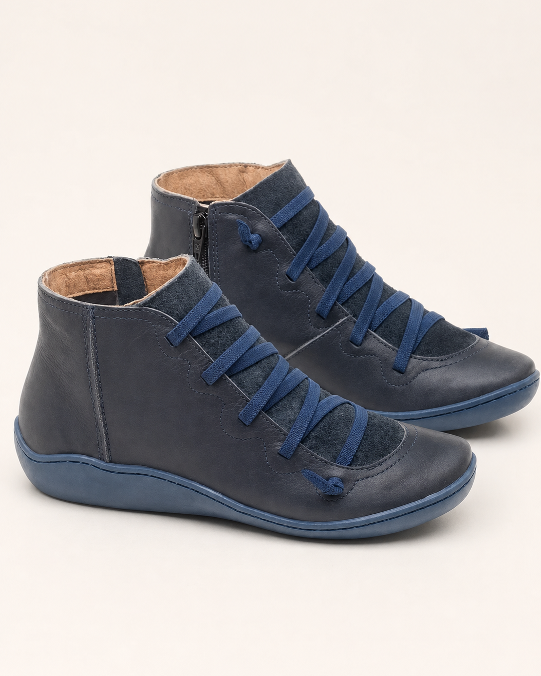 Bottines Plates à Zip Latéral – Bleu