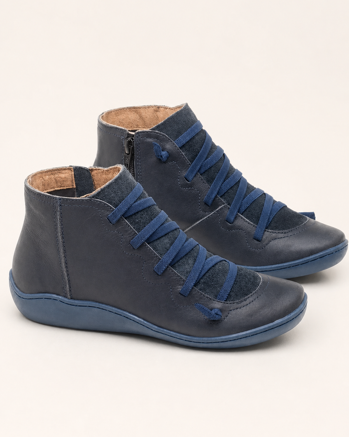 Bottines Plates à Zip Latéral – Bleu