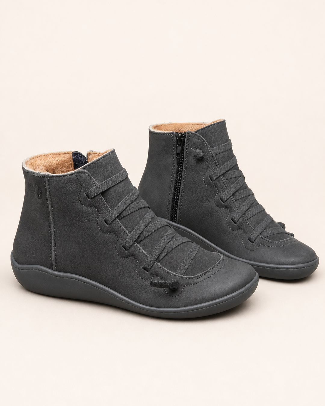Bottines Plates à Zip Latéral – Gris