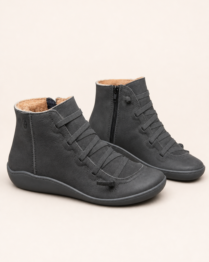 Bottines Plates à Zip Latéral – Gris