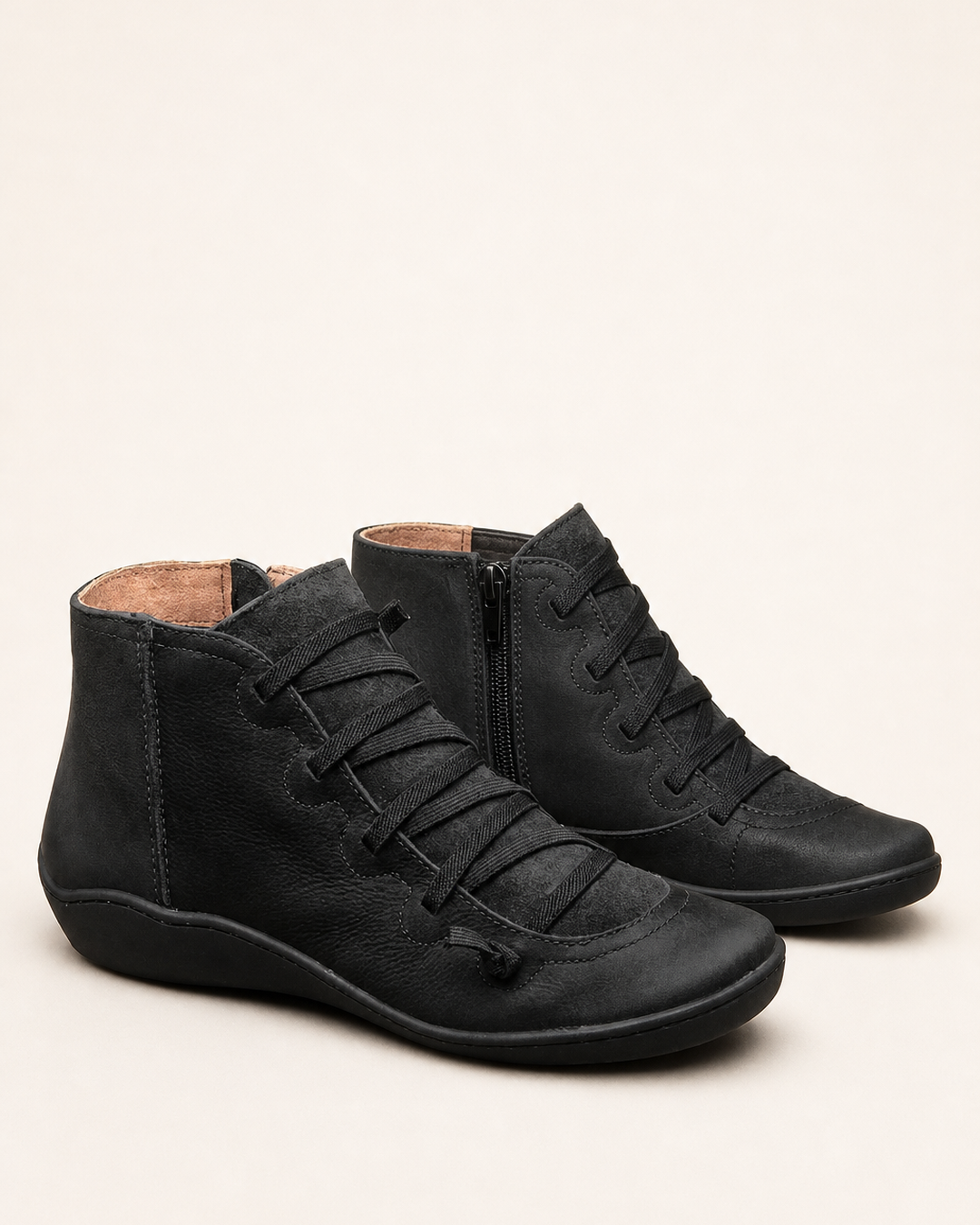 Bottines Plates à Zip Latéral – Noir