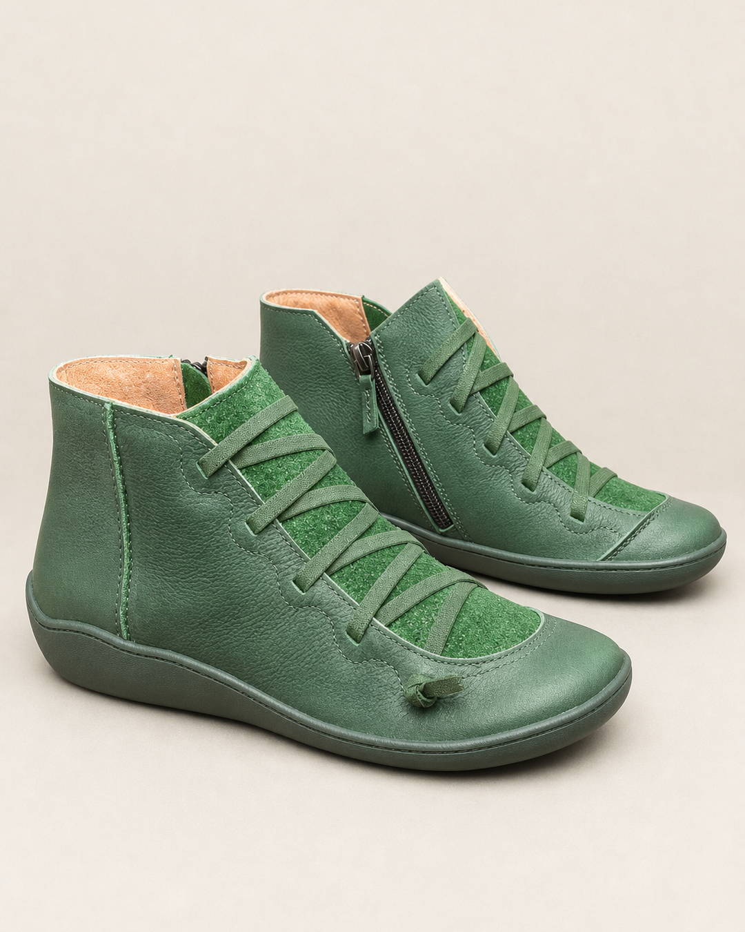 Bottines Plates à Zip Latéral – Vert