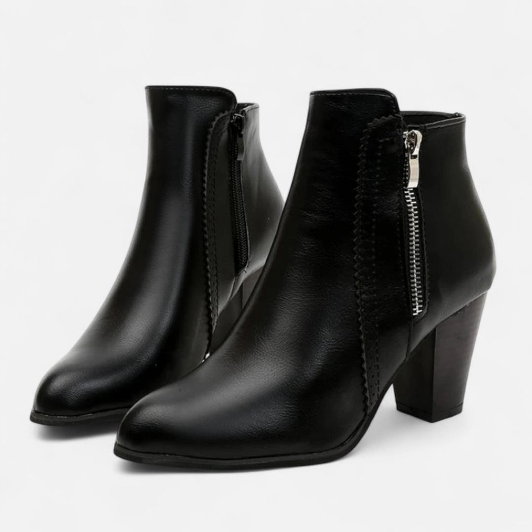 Bottines Rétro à Talon Carré – Noir