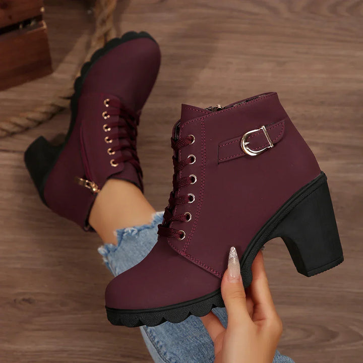 Bottines Urbaines à Lacets – Rouge Borgogna