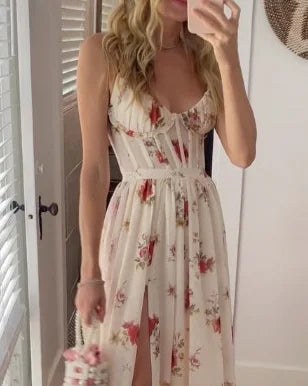 Robe Longue Fleurie – Bretelles Fines & Élégance Bohème