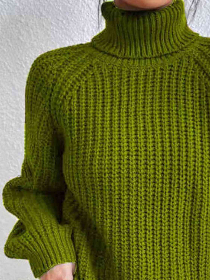 Pull Fendu À Col Roulé En Maille Côtelée Pour Femmes – Tricot Chic Automne/Hiver