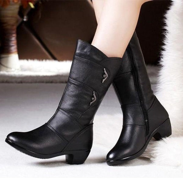 Bottines Mi-Hautes Élégantes | Talon Confortable | Noir Intemporel